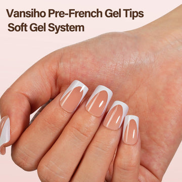 Deep French Gel Nail Tips Brown, Vansiho French Tip Press on Nails, Short Square Nail Tips, Soft Gel Nails False Nail, Acrylic Fake Nails for Nail