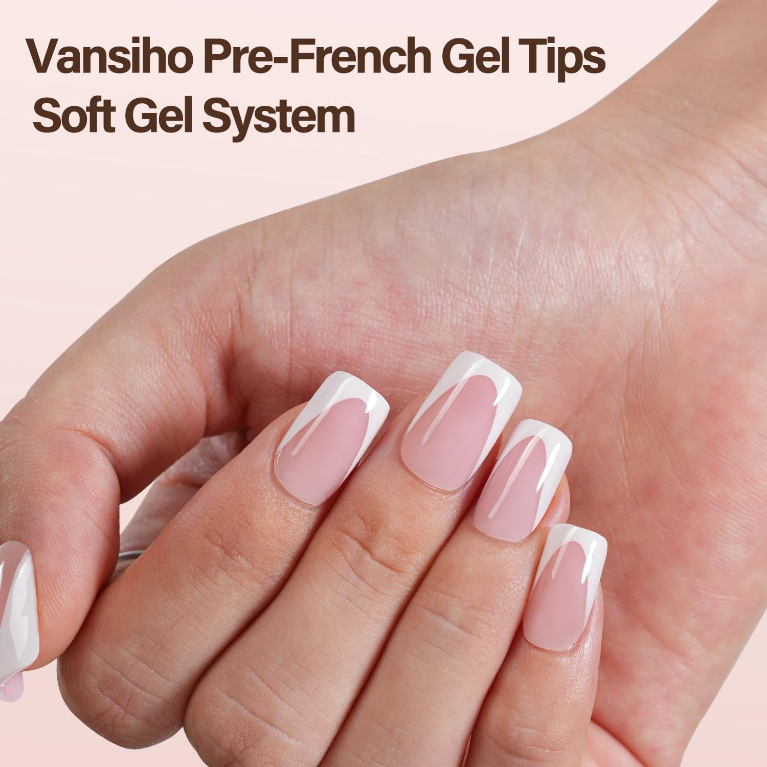 Vansiho Deep French Gel Nail Tips, 24Pcs Short Square Nail Tips, Pink Soft Gel French Tips Press on Nails, Fake Nails for Nail Art DIY 15 Sizes