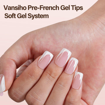 Vansiho Deep French Gel Nail Tips, 24Pcs Short Square Nail Tips, Pink Soft Gel French Tips Press on Nails, Fake Nails for Nail Art DIY 15 Sizes