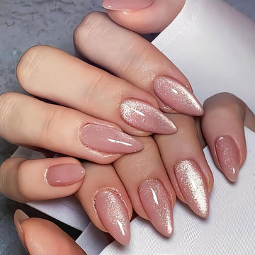 Cat Eye Light Pink Press on Nails Medium Almond