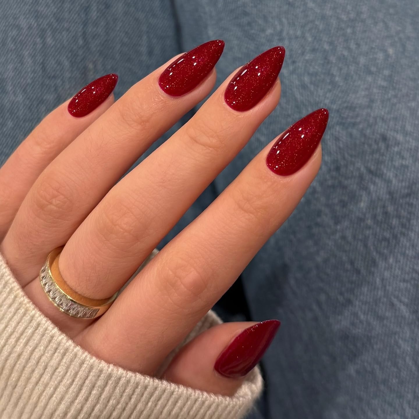 Cat Eye Red Press on Nails Almond Medium,