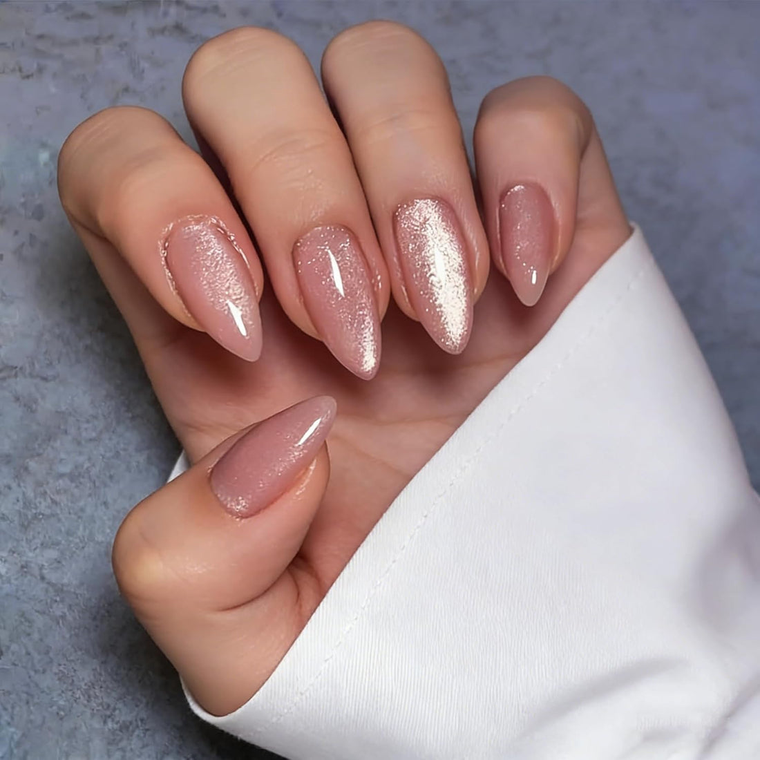 Cat Eye Light Pink Press on Nails Medium Almond