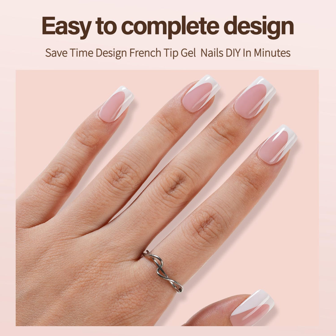 Vansiho Deep French Gel Nail Tips, 24Pcs Short Square Nail Tips, Pink Soft Gel French Tips Press on Nails, Fake Nails for Nail Art DIY 15 Sizes