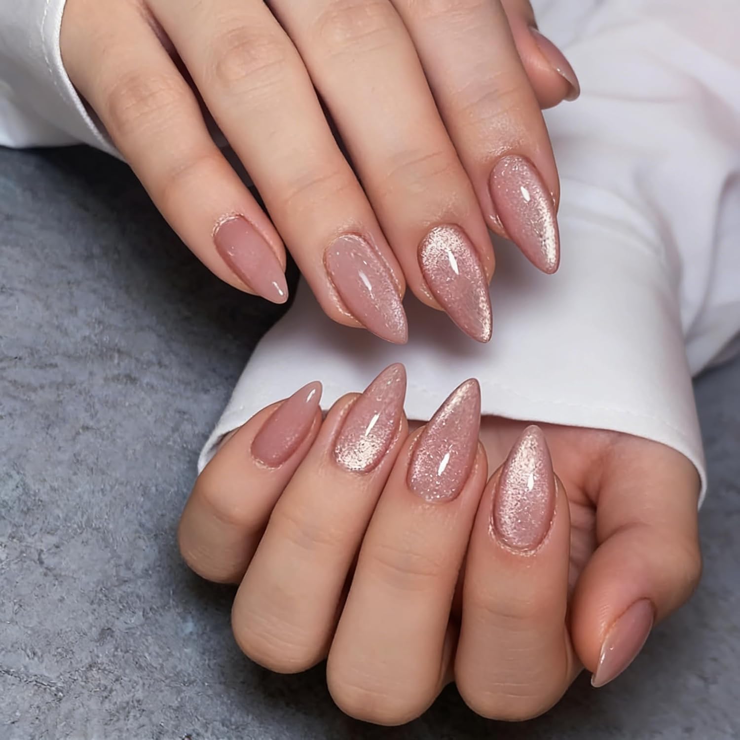 Cat Eye Light Pink Press on Nails Medium Almond